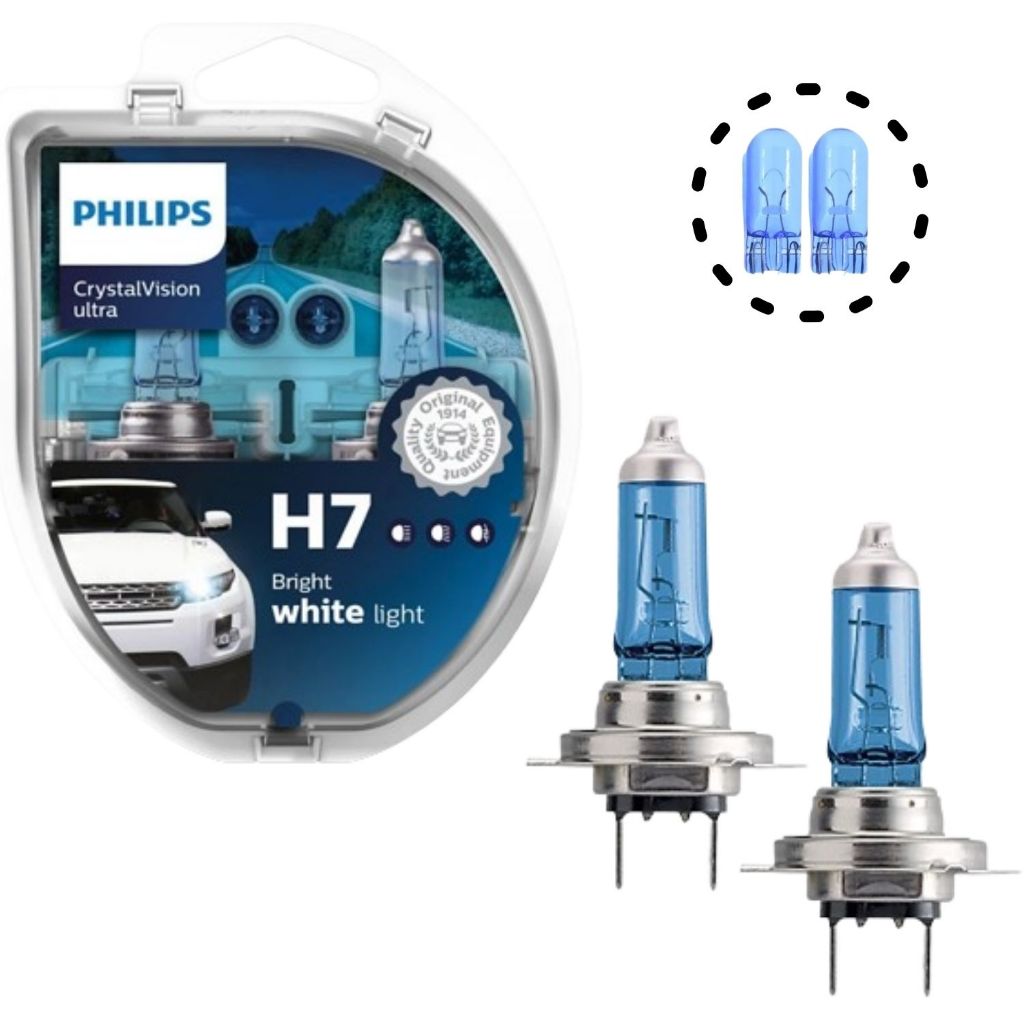 PAR DE LÂMPADA PHILIPS FAROL BAIXO ALTO H7 CRYSTAL VISION 55W 12V