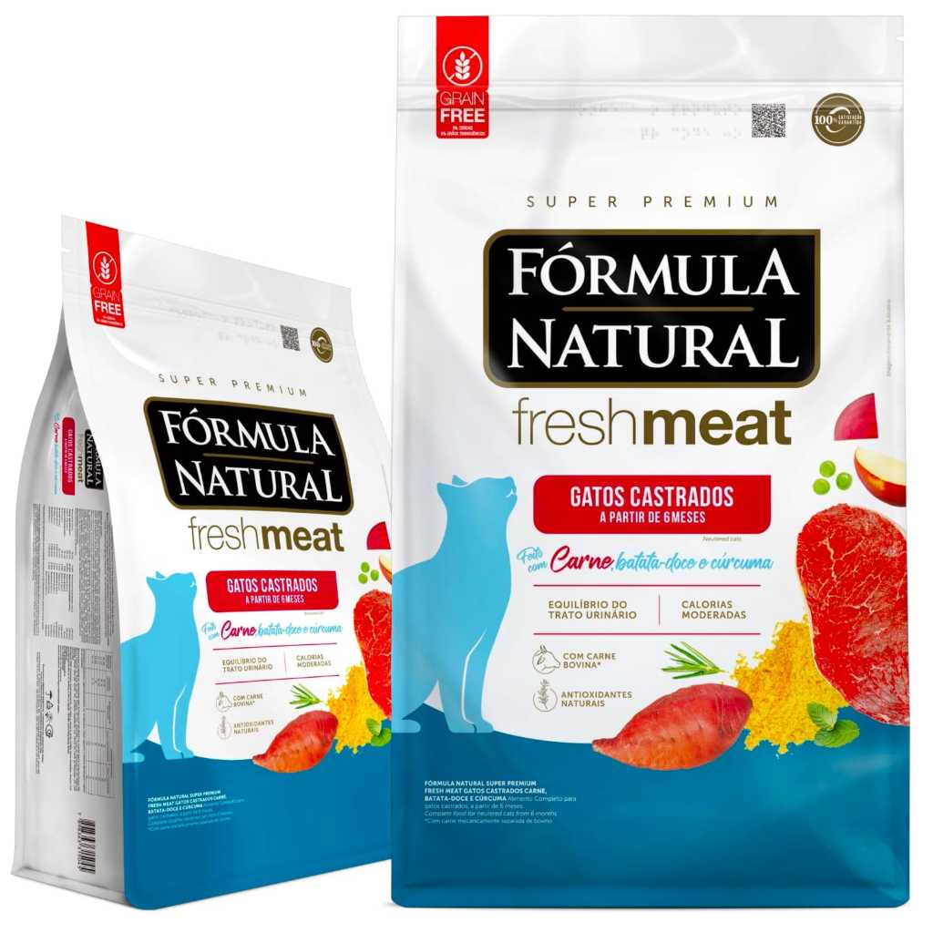 Fórmula Natural Fresh Meat Carne Pra gatos Castrados 1kg 2 Unidades de 500g