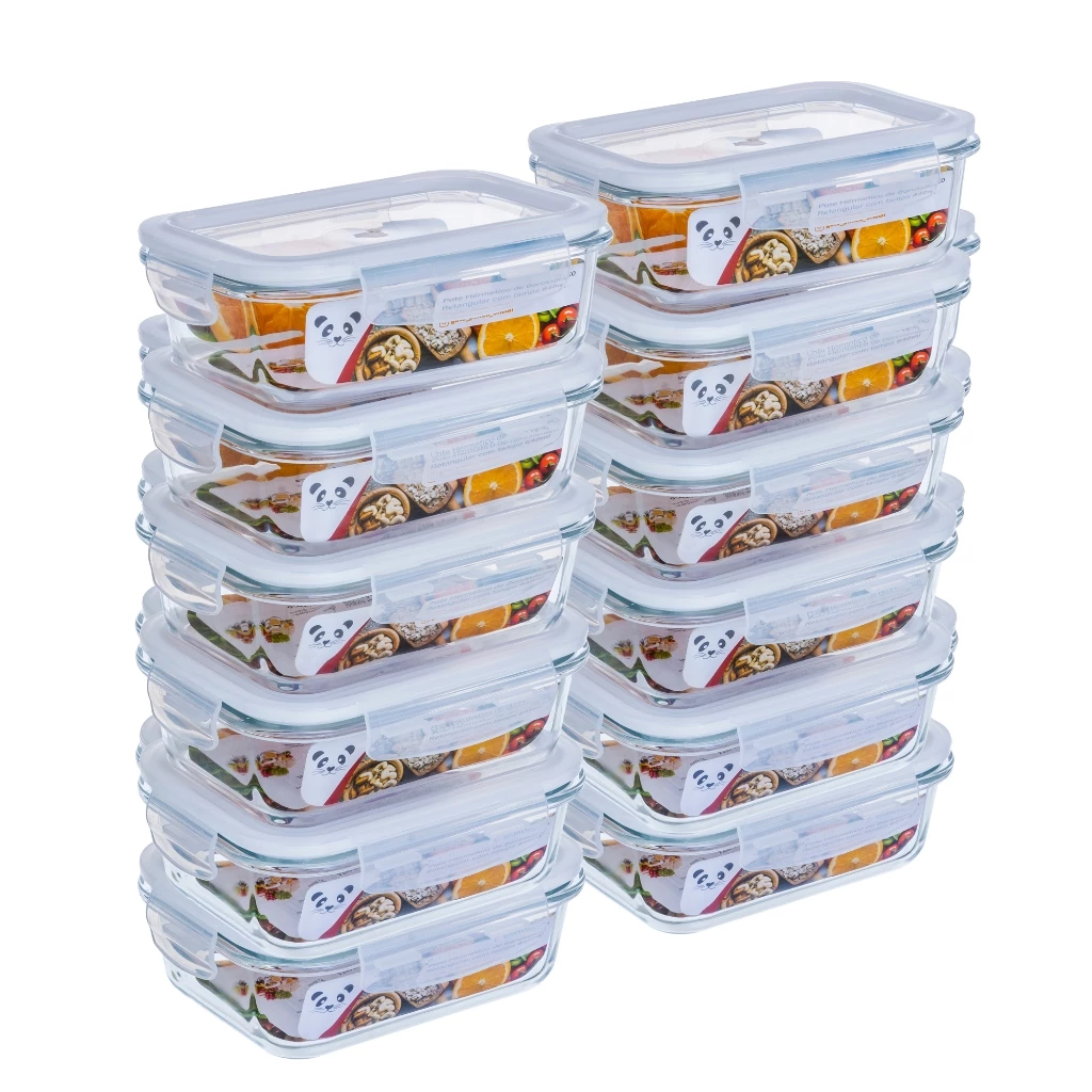 Kit Potes Herméticos Porta Mantimentos Vidro Retangular 640ml 370ml Marmita Fitness GP Home — imagem 1