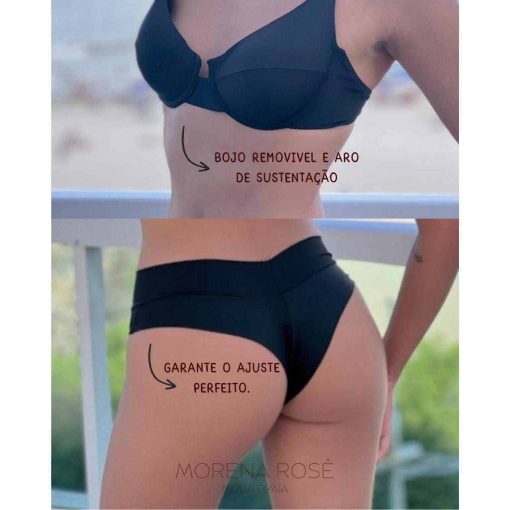 Biquíni Feminino Retro Meia Taça com Aro Calcinha Fio Duplo Cintura Alta com bojo removível.