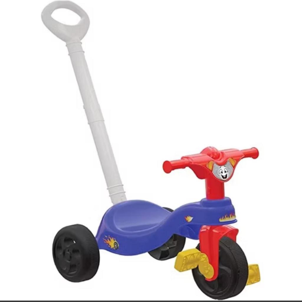 Triciclo Infantil com Haste Empurrador Fast Encantado com Pedal Menino Menina Azul Rosa +12 Meses