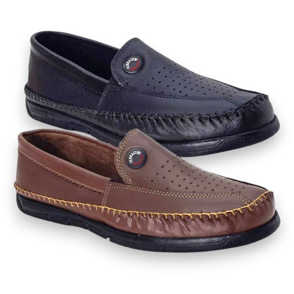 Mocassim Masculino Kit Completo 2 Pares Preto e Marrom Trabalho e Casual Confortável Couro Sintético Solado Emborrachado