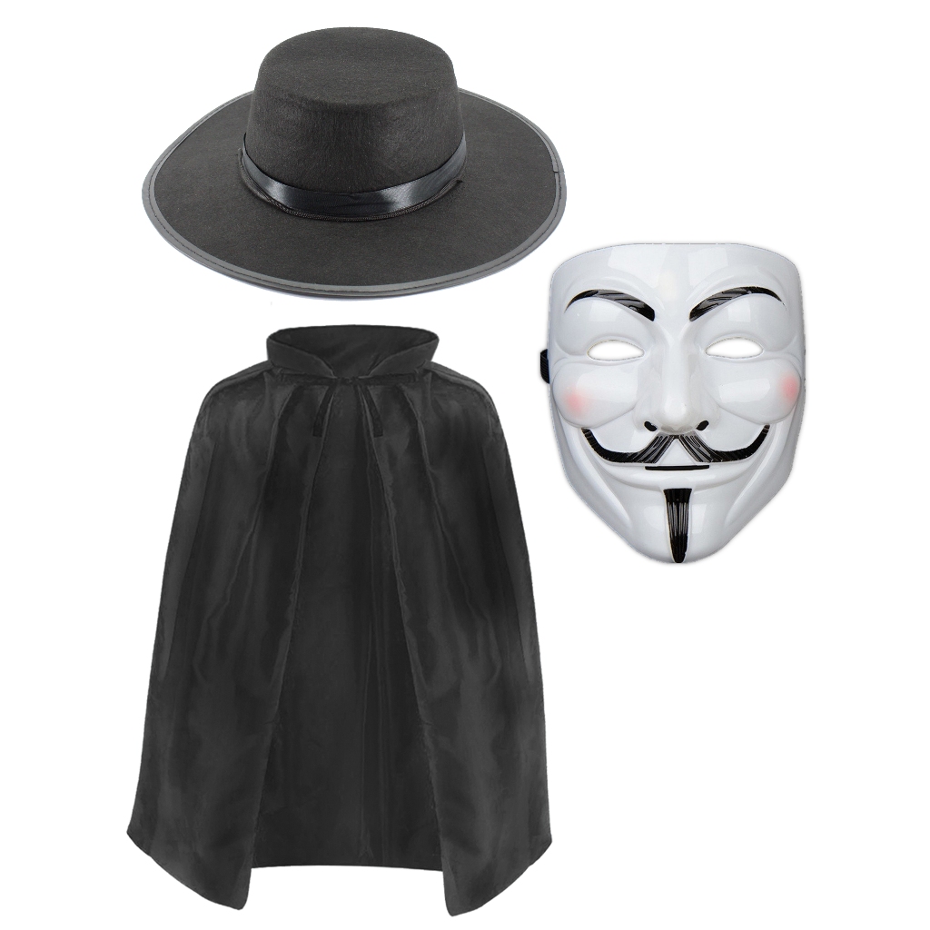 Fantasia Mascara Chapéu Capa Adulto V De Vingança Anonymous em Oferta na Shopee