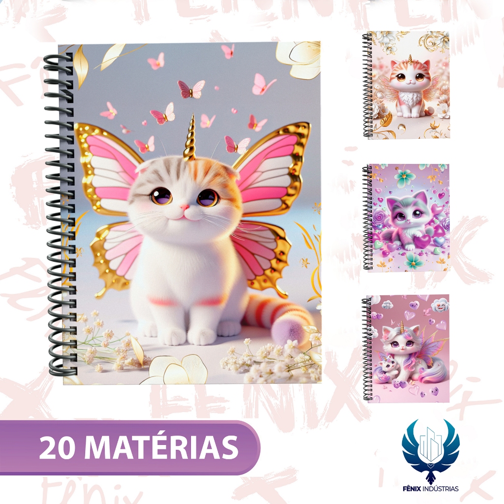 Caderno Universitário Capa Dura Decorado – Linha Cute Cats 🐱💖