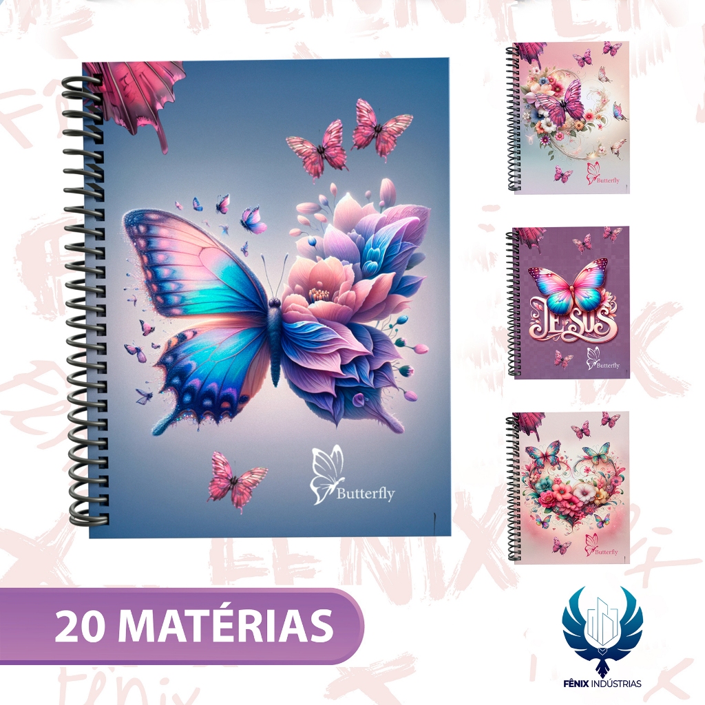 Caderno Universitário Capa Dura Decorado – Linha Butterfly 🦋🌸