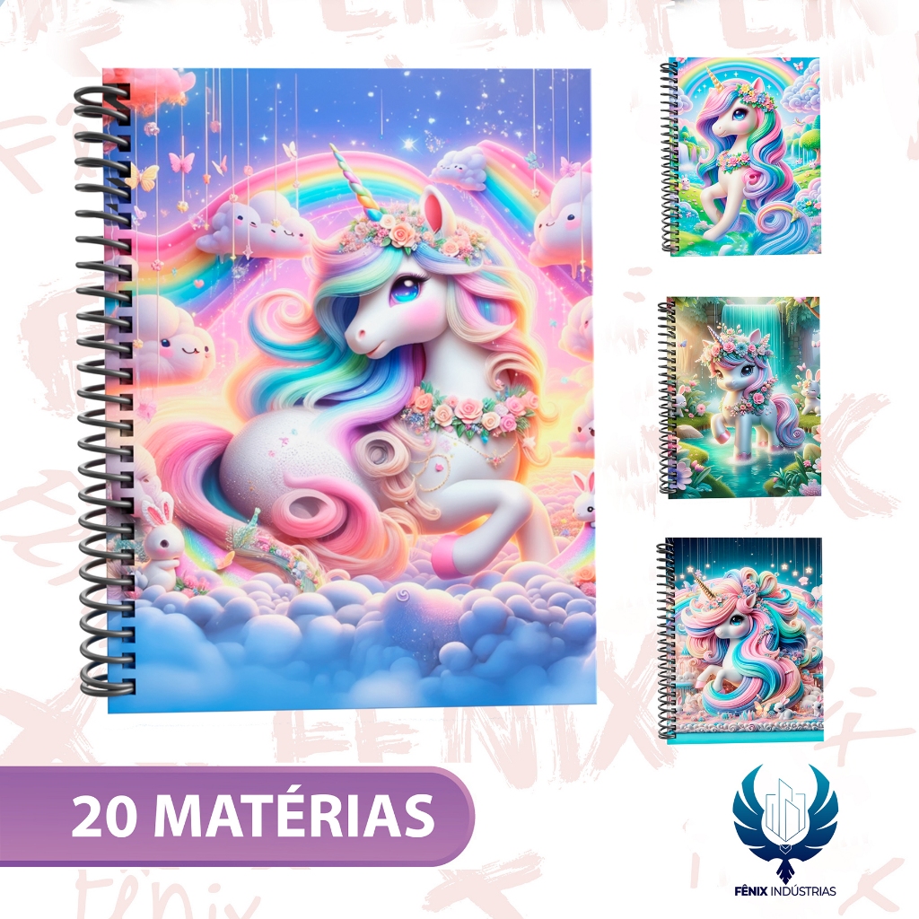Caderno Universitário Capa Dura Decorado – Linha Unicórnio 🦄✨ em Oferta na Shopee