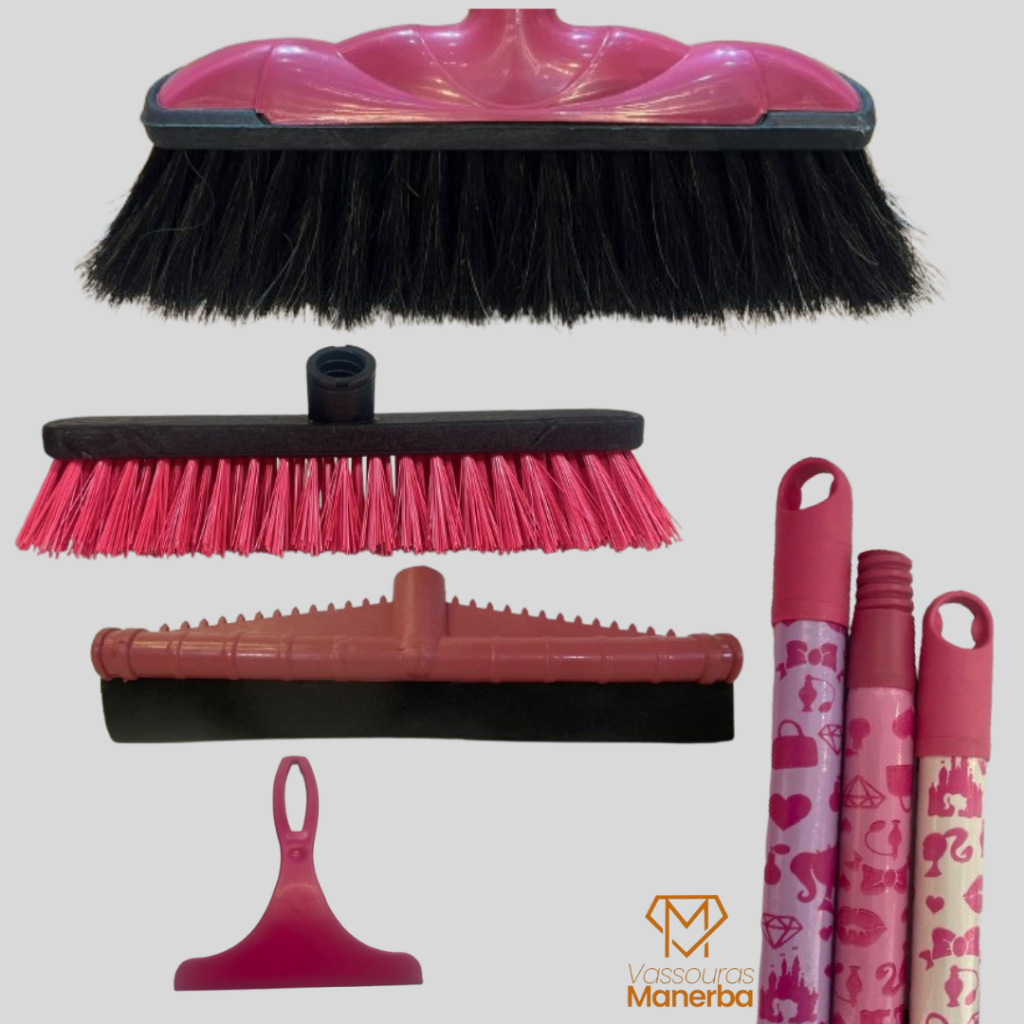 VASSOURA VERONA COMFORT PINK COM, RODO PINK 30CM E 1 ESFR. PINK(COM CABOS) E 1 RODINHO SLIM PINK