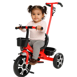 Triciclo Infantil Bicicletinha com Haste Cestos e Buzina Bicicleta de Passeio 2 em 1 Zippy Toys