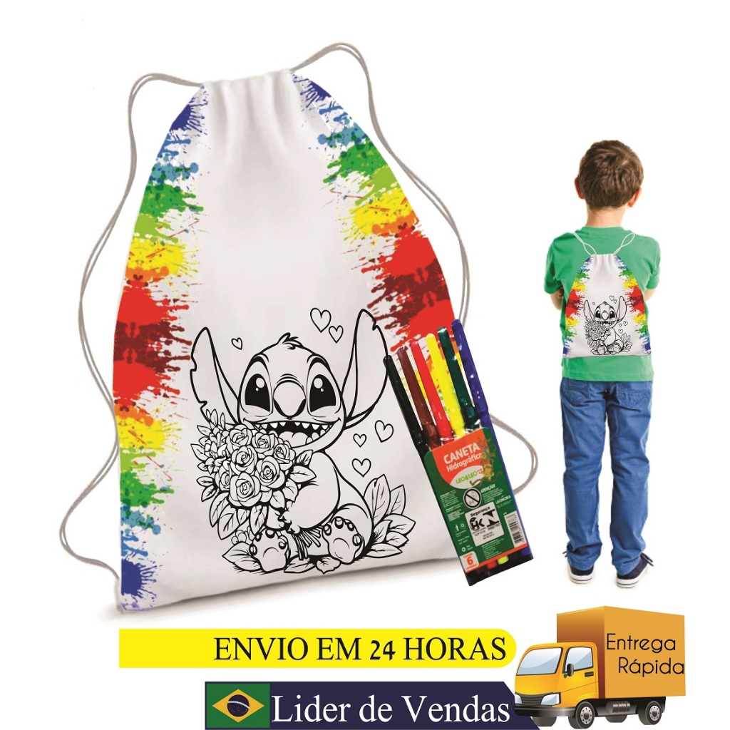 MOCHILA SACOCHILA PARA PINTAR COM KIT DE CANETINHA PRESENTE ANIVERSÁRIO MENINO MENINA UNISSEX ENVIO RÁPIDO ANIVERSÁRIO