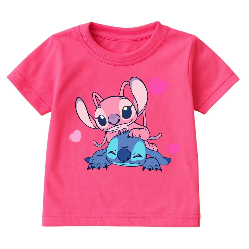 Camiseta Infantil Unissex Estampado Personalizado  Stitch Angel Lilo 100% Algodão