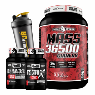 Hipercalórico Mass 36500 3.3LB 1.5kg + Testo X Black + BCAA 3:1:1 + Coqueteleira 600ml em Oferta na Shopee