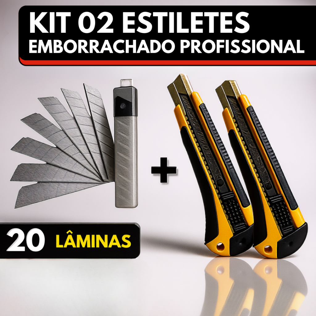 Kit 02 Estilete Profissional Emborrachado + 20 Laminas de 18mm