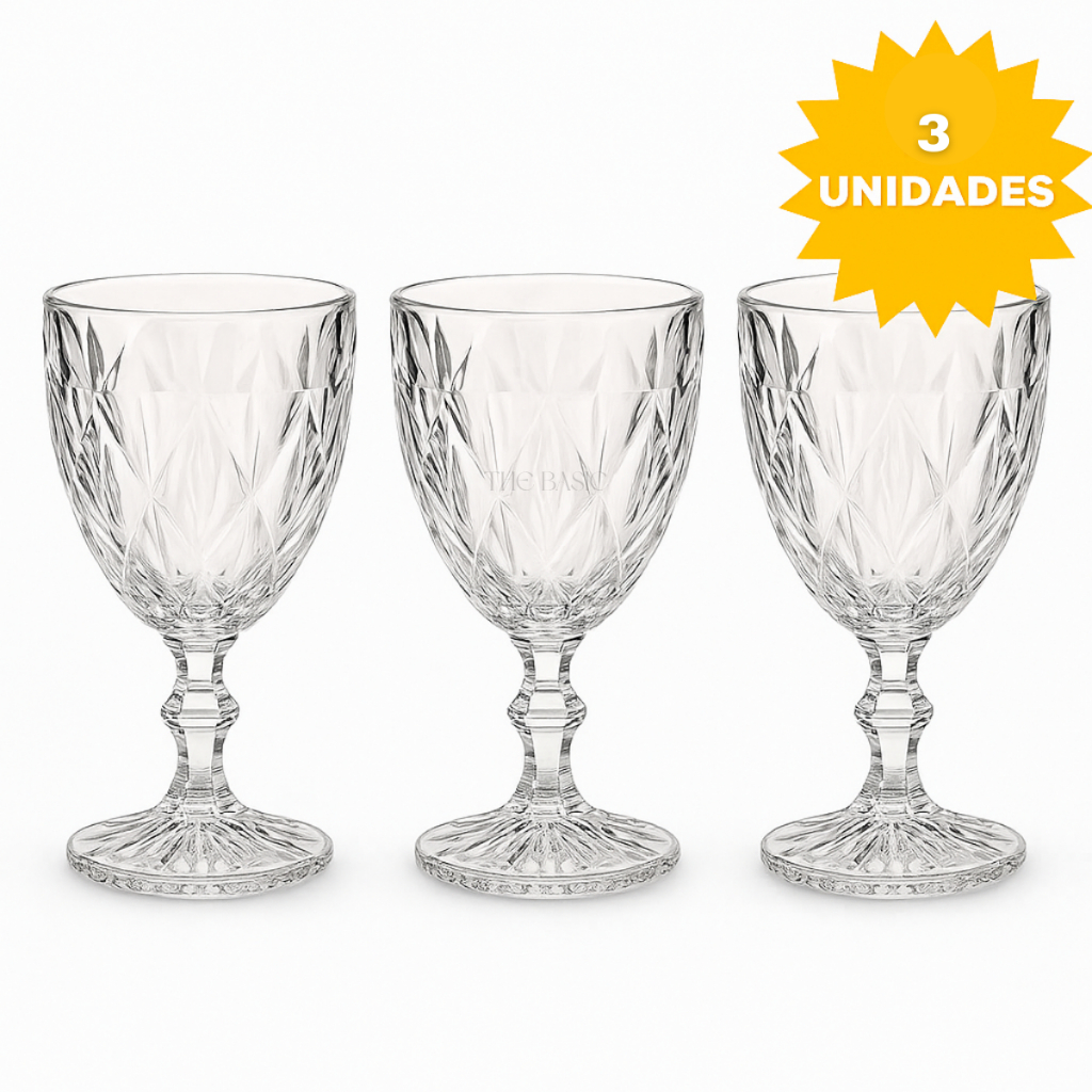 Jogo De 12 Taças Vidro Transparente Diamond 340ml Com Bico De Jaca