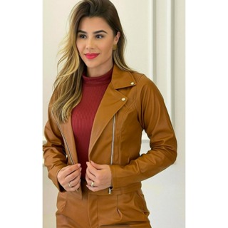 jaqueta De Couro Feminina Com Ziper Inverno Elegante em Oferta na Shopee