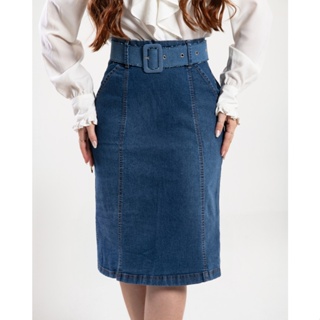 Saia Jeans Feminina Evasê com Bolso Moda Cristã Evangélica 7PALLAS em Oferta na Shopee