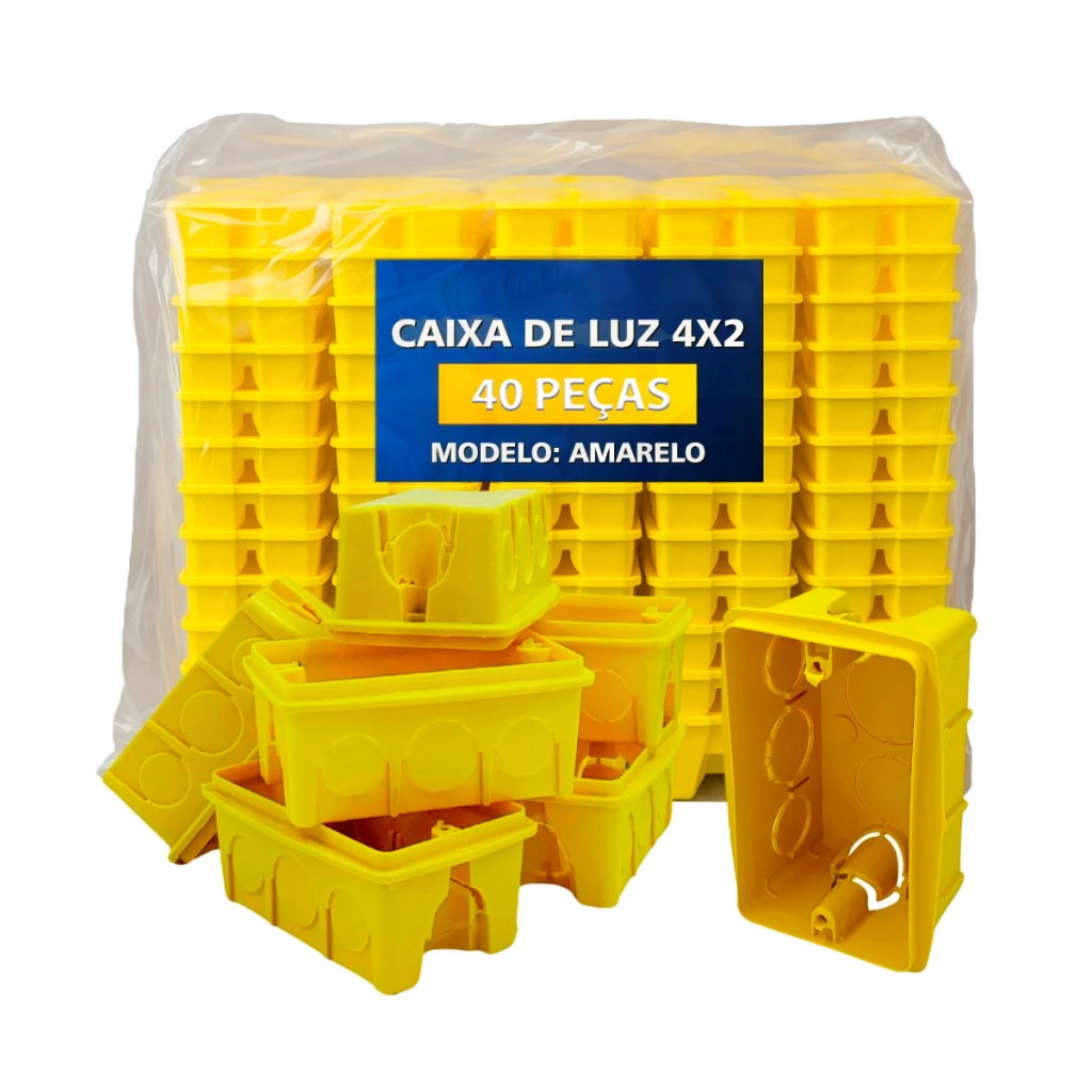 Kit 40 Unidades Caixa De Luz De Parede Tra 4x2 Condulete Amarela