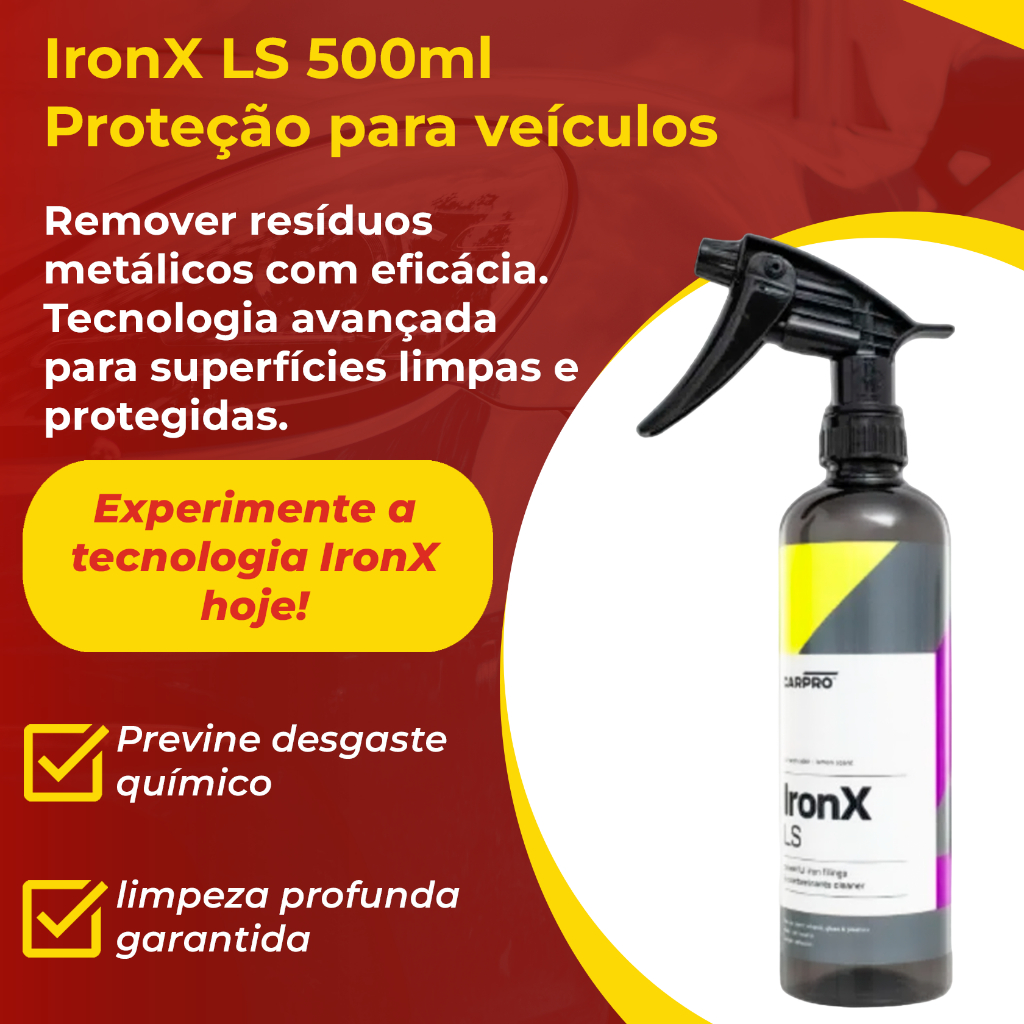 CarPro IronX LS 500ml – Descontaminante Ferroso | pH Neutro | Indicação Roxa | Pintura, Rodas, Vidro