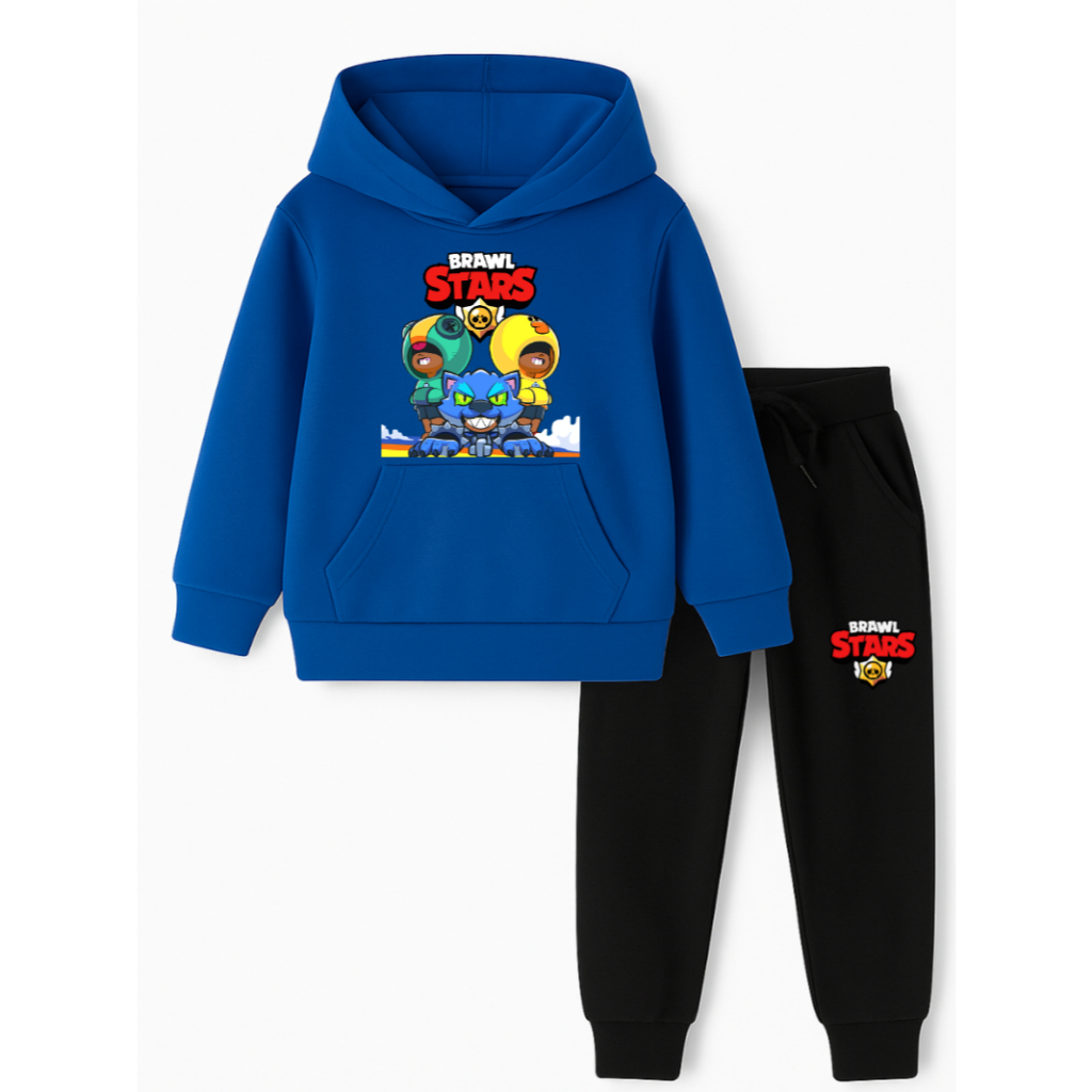 Conjunto Brawl Stars Leon Lobo Infantil Jogo Game Moletom Blusa Calça Algodão Casual Roupa Menino Menina
