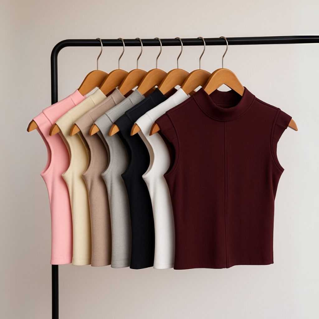 Kit 3 Blusa Cropped Manga Feminina Básica Copinho Canelada - Blusinha Elegante para o Dia a Dia