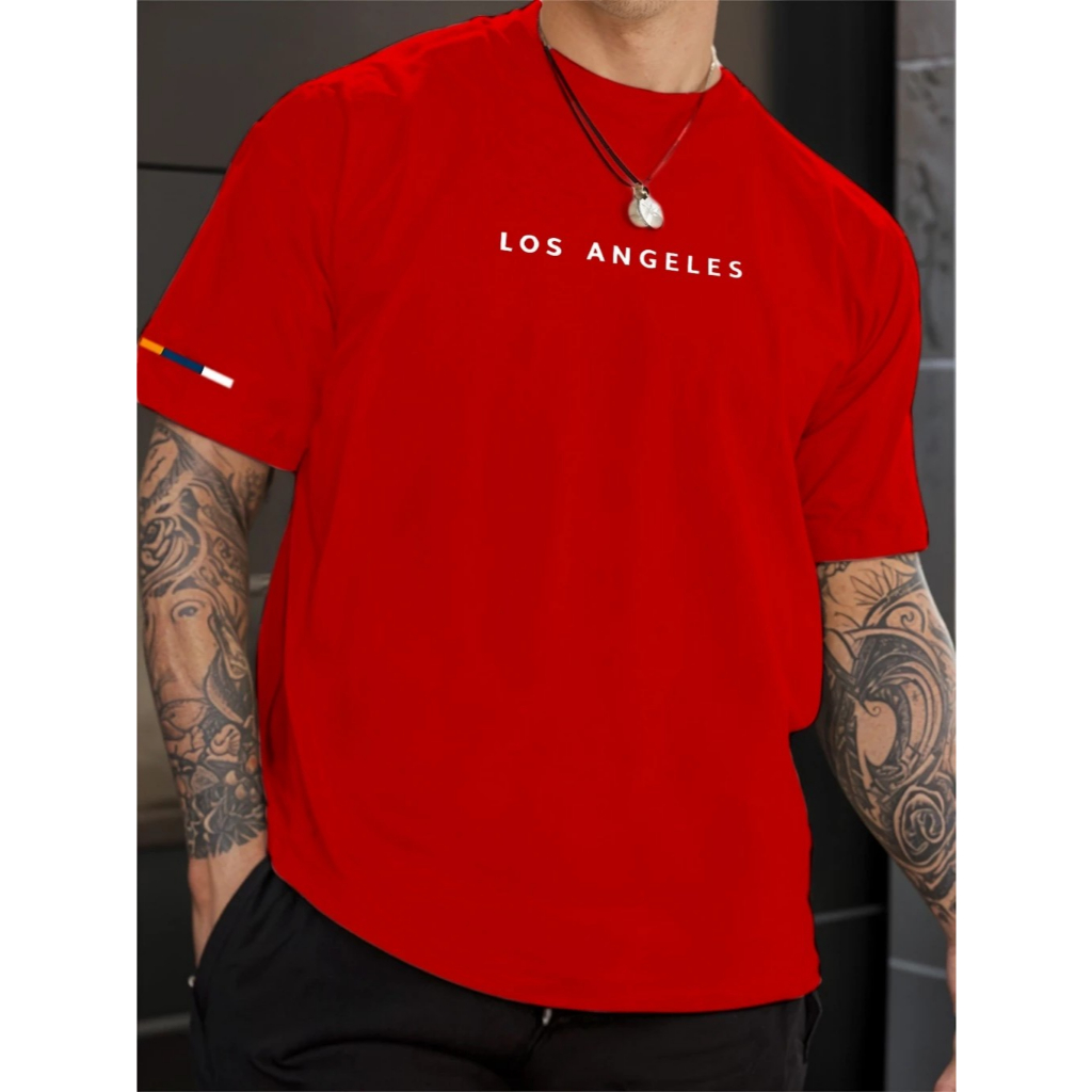 Camiseta Masculina Casual 100% Algodão com Estampa de Los Angeles LA