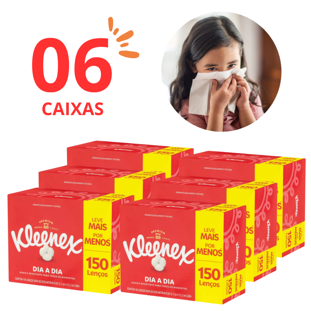 Kit de Lenço de Papel Kleenex 150un Folha Descartável Guardanapo
