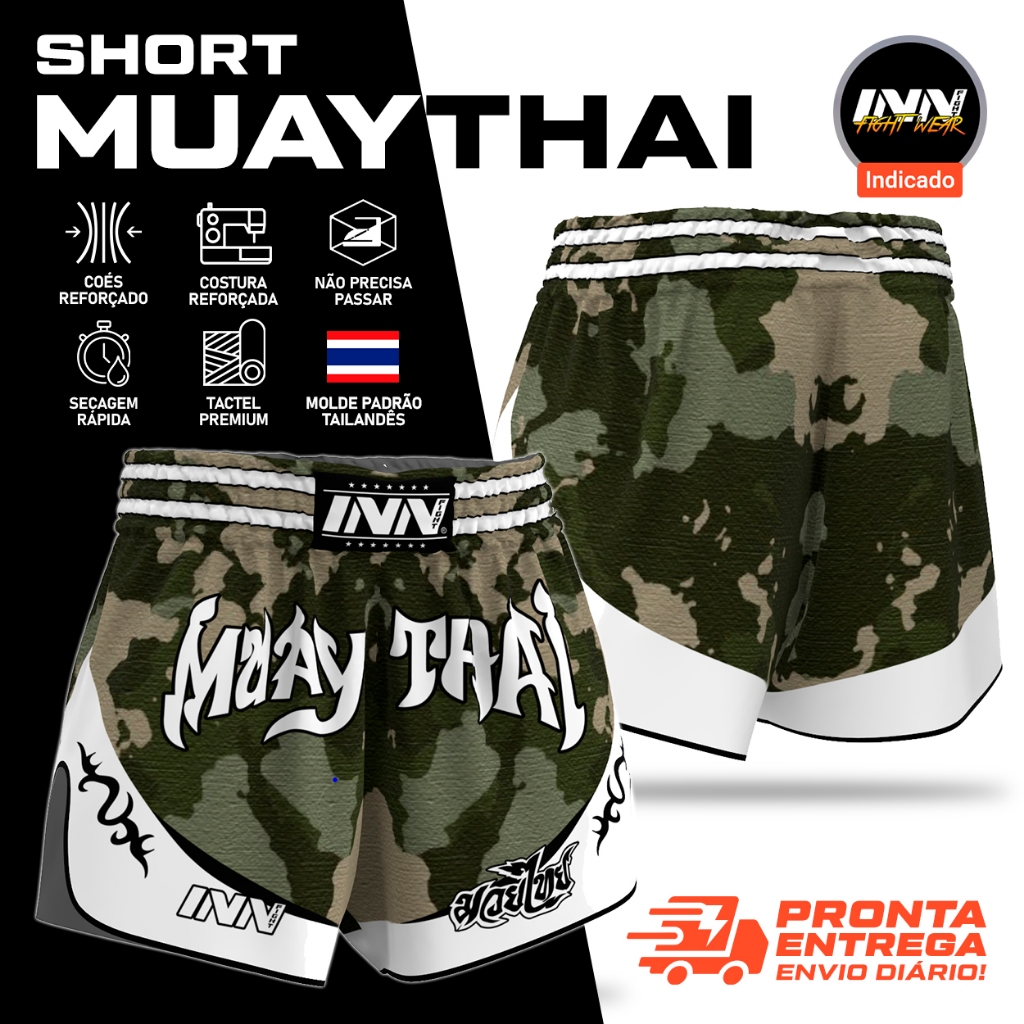 Short Muay Thai Boxe Muay Thai Padrão Tailandês Modelagem Tailandesa Military Army