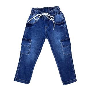Calça Cargo Jogger Jeans de Menino Moletinho Cordão Cintura de Elástico Bolsos Infantil Juvenil 01 ao 16 em Oferta na Shopee