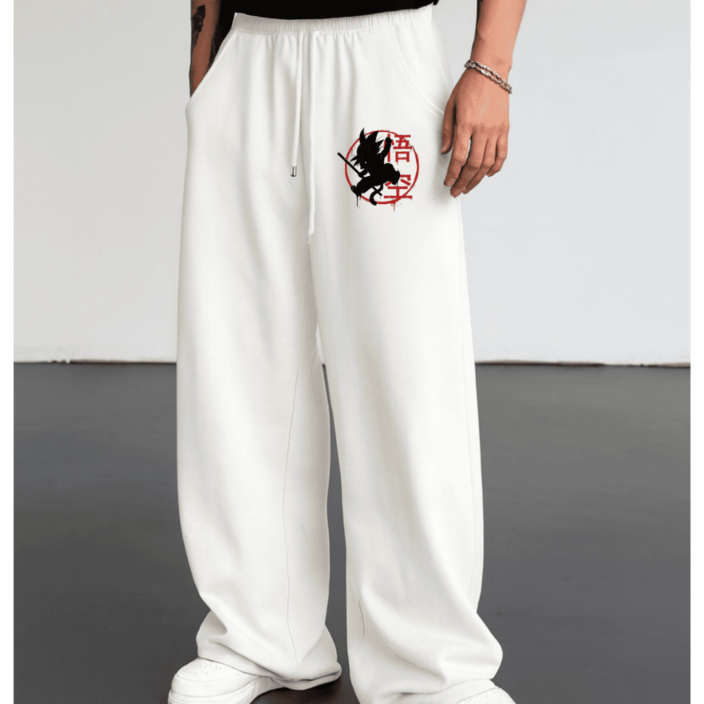 Calça Larga de Moletom Wide Leg Unissex Premium Estilosa Streetwear Hip Hop Goku Minimalista