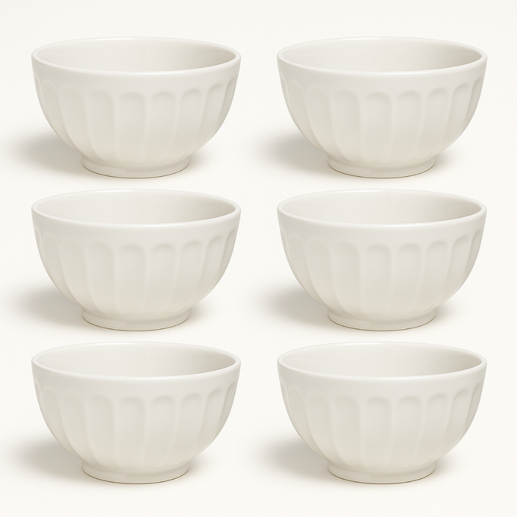 Kit Cumbuca Canelada Tigela Porcelana Branca 310ml Caldos & Sopas Petiscos Sobremesas