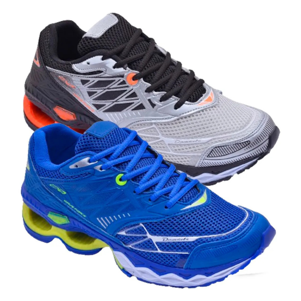 Kit 2 Pares Tênis Masculino Para Academia Wave Corrida  Respirável Confortável