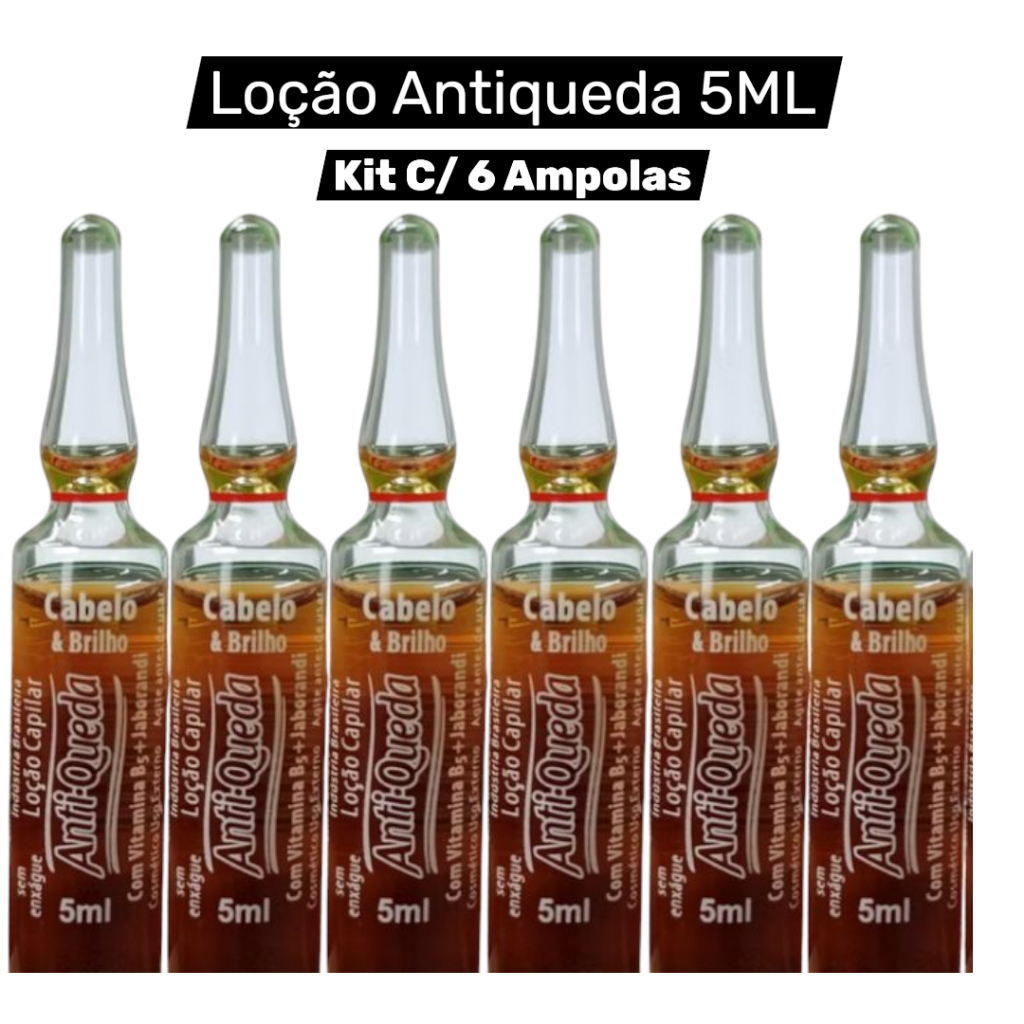 Kit 6 Ampolas 5ml – Loção Anti-Queda e Brilho Capilar com Vitamina B5 e Jaborandi