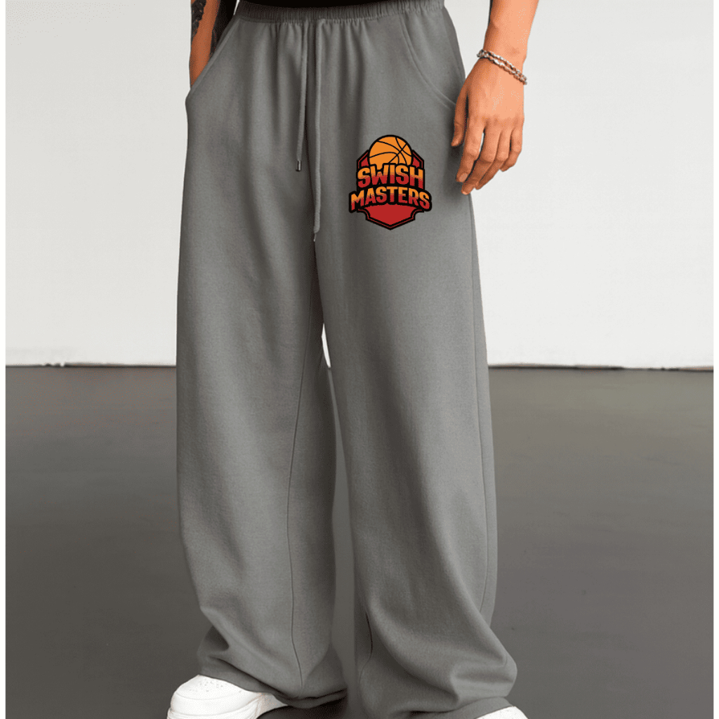 Calça Wide Leg Urban Style Moletom Confortável Unissex Estampada Premium Basquete Swish Masters