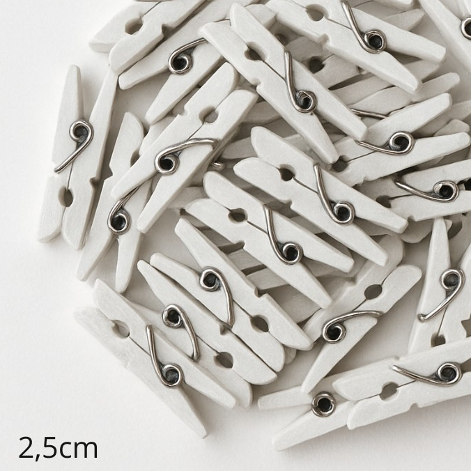 Mini Prendedor de Madeira Branco 2,5cm - 50 Unidades