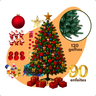 Kit Arvore De Natal 120cm 120 Galhos Cheia Pinheiro +De 90 Enfeites Decorações Natalina Premium Luxo