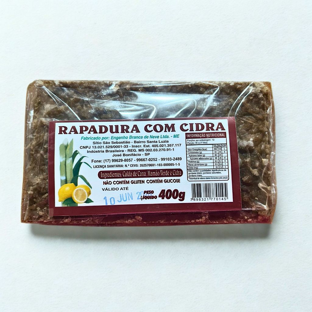 Rapadura com Cidra Artesanal 400g – Caldo de Cana, Mamão Verde e Cidra em Oferta na Shopee