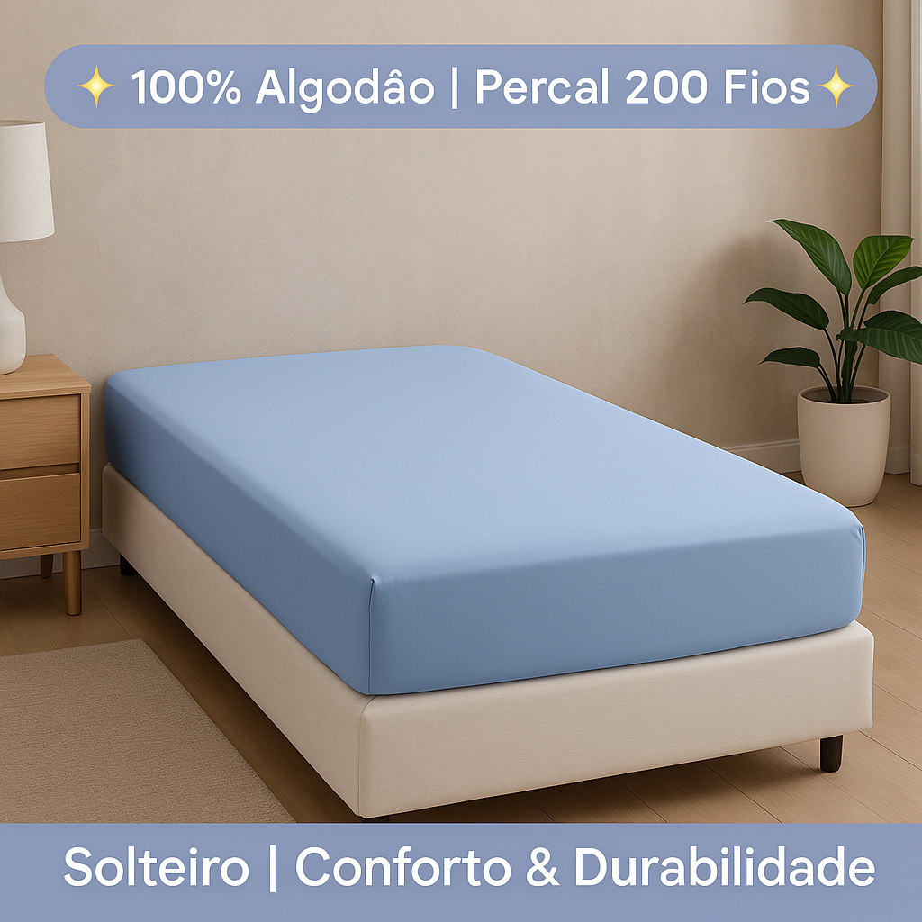 Lençol Solteiro Com Elástico 100% Algodão 300 Fios 1 Peça