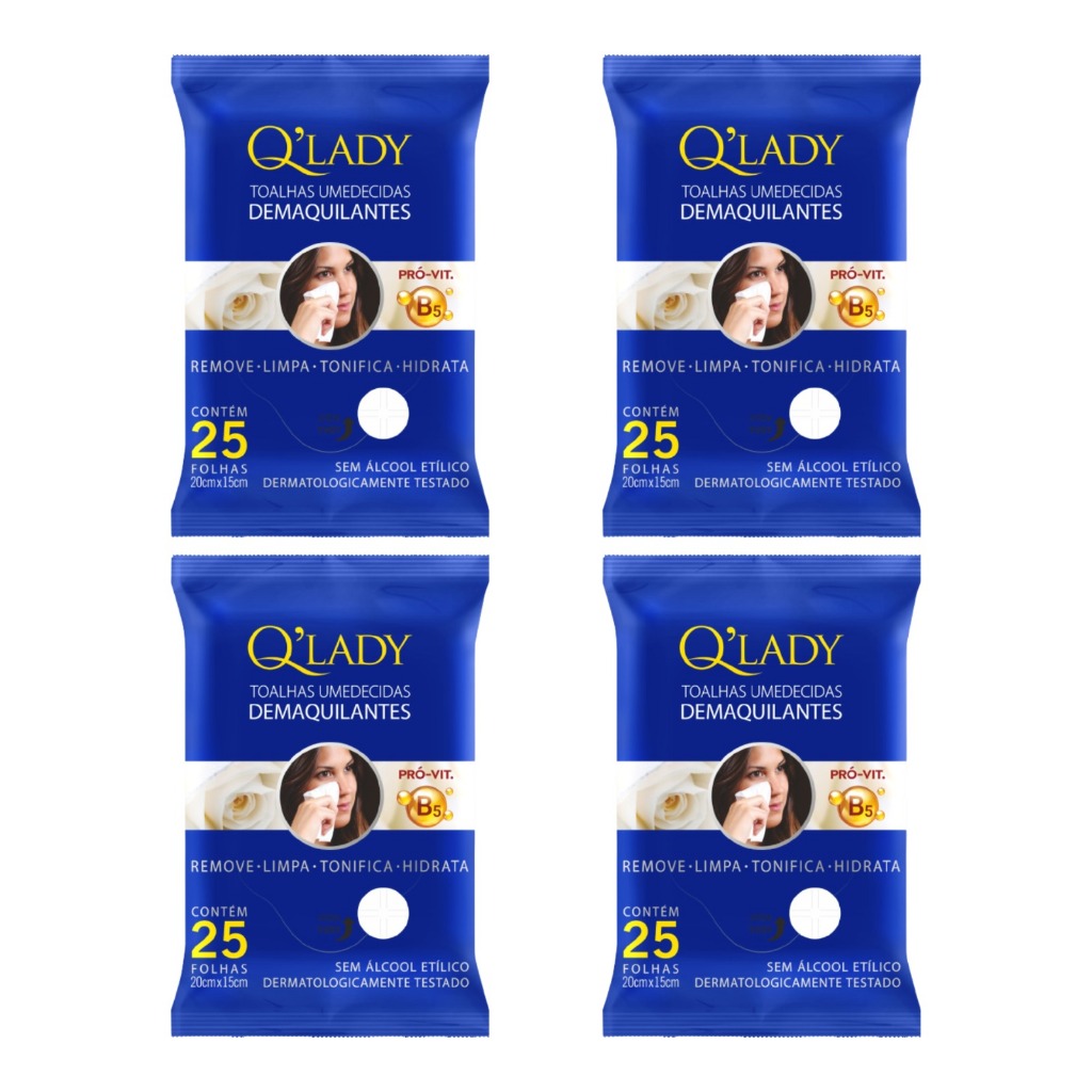 Kit 4 Toalha Demaquilante Q'Lady 25 Folhas (4undX25fls) - 100Fls Total em Oferta na Shopee