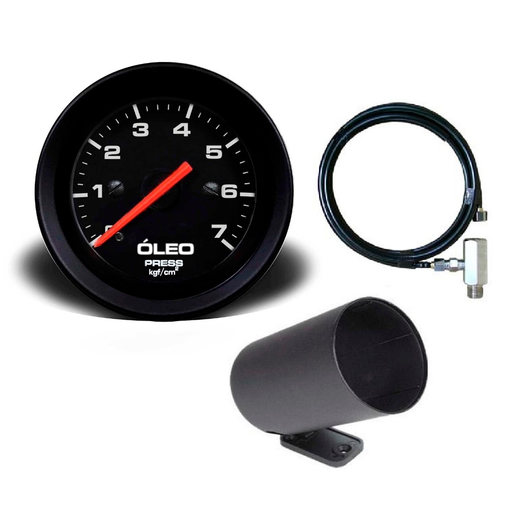 Manômetro Pressão do Óleo Cronomac 52mm Street Preto Kit Instalação Copo Suporte