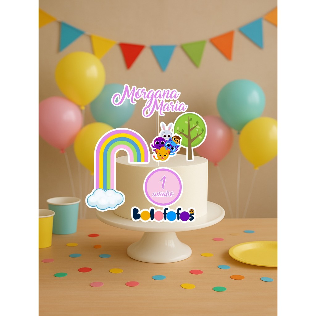 Topo de Bolo Personalizado Bolofofos - topo de bolo aniversário - topo de bolo com nome