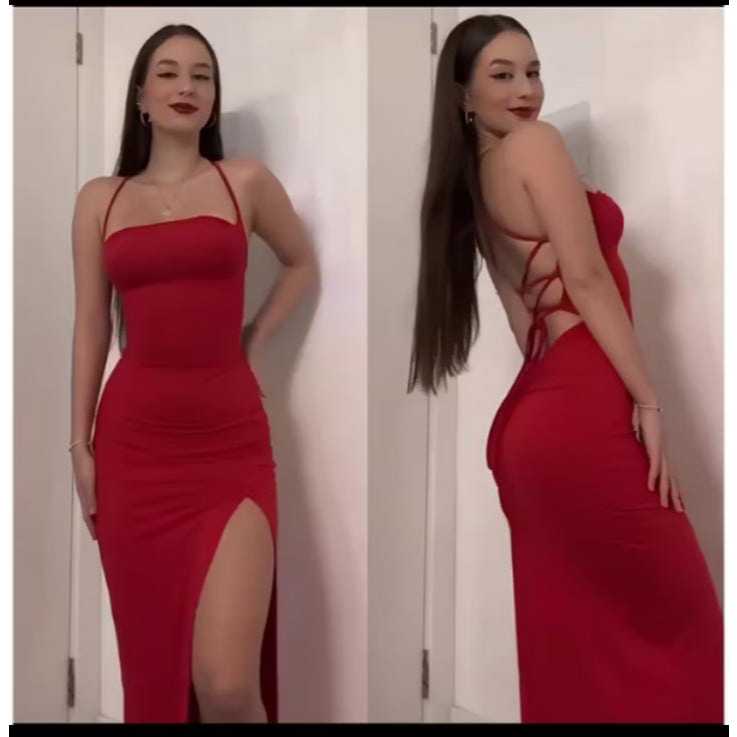 Vestido Longo Elegante com Costas Nuas Trançadas Fenda Lateral Empina Bumbum Colado Novo