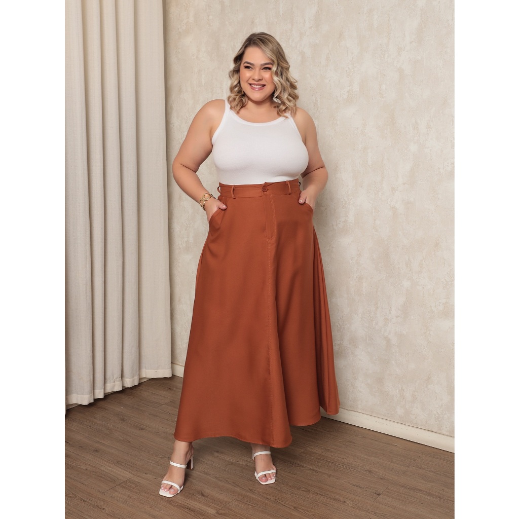 Saia Longa Alfaiataria Plus Size Moda Evangélica Tendência moda feminina em Oferta na Shopee