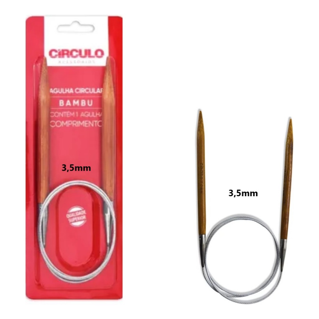 Agulha Circular para Tricô Bambu e Aço Círculo 80cm Tamanho 3,5mm Acabamento Impecável e sem Emendas