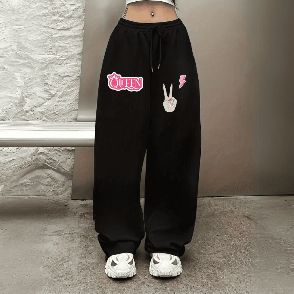 Calça Larga de Moletom Wide Leg Unissex Premium Estilosa Streetwear Hip Hop The Queen Paz e Amor