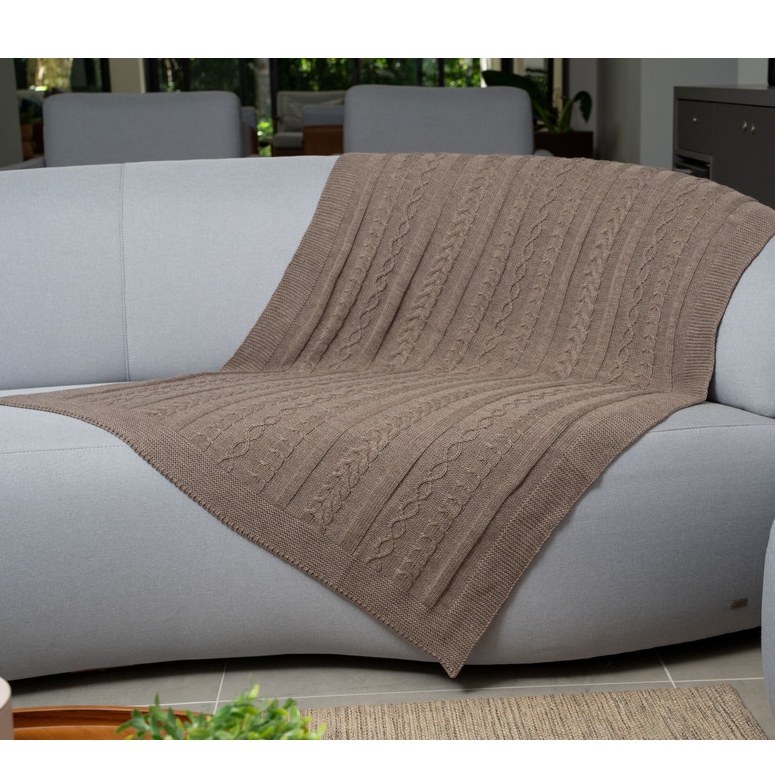 Manta Decorativa 90x150 em Tricô Mix de Tranças Aconchegante - 40058