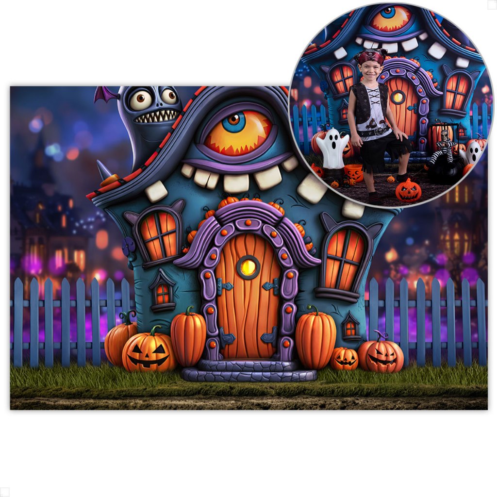 Fundo Fotográfico Halloween Cenário Casa Monstro Painel Em Tecido Sublimado para Foto - FFH-113 em Oferta na Shopee