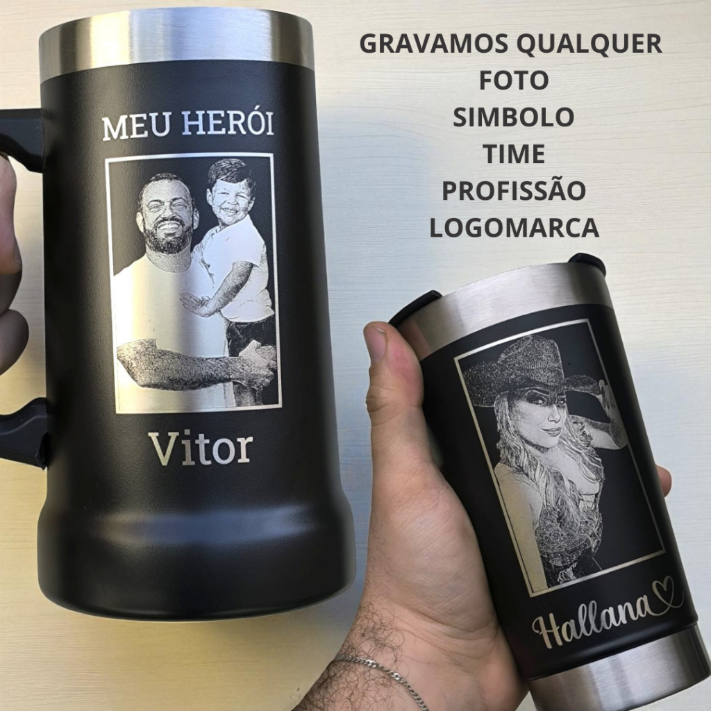 Copo Térmico amigo Presente com Sua Foto Gravada a Laser – Efeito Desenho Exclusivo