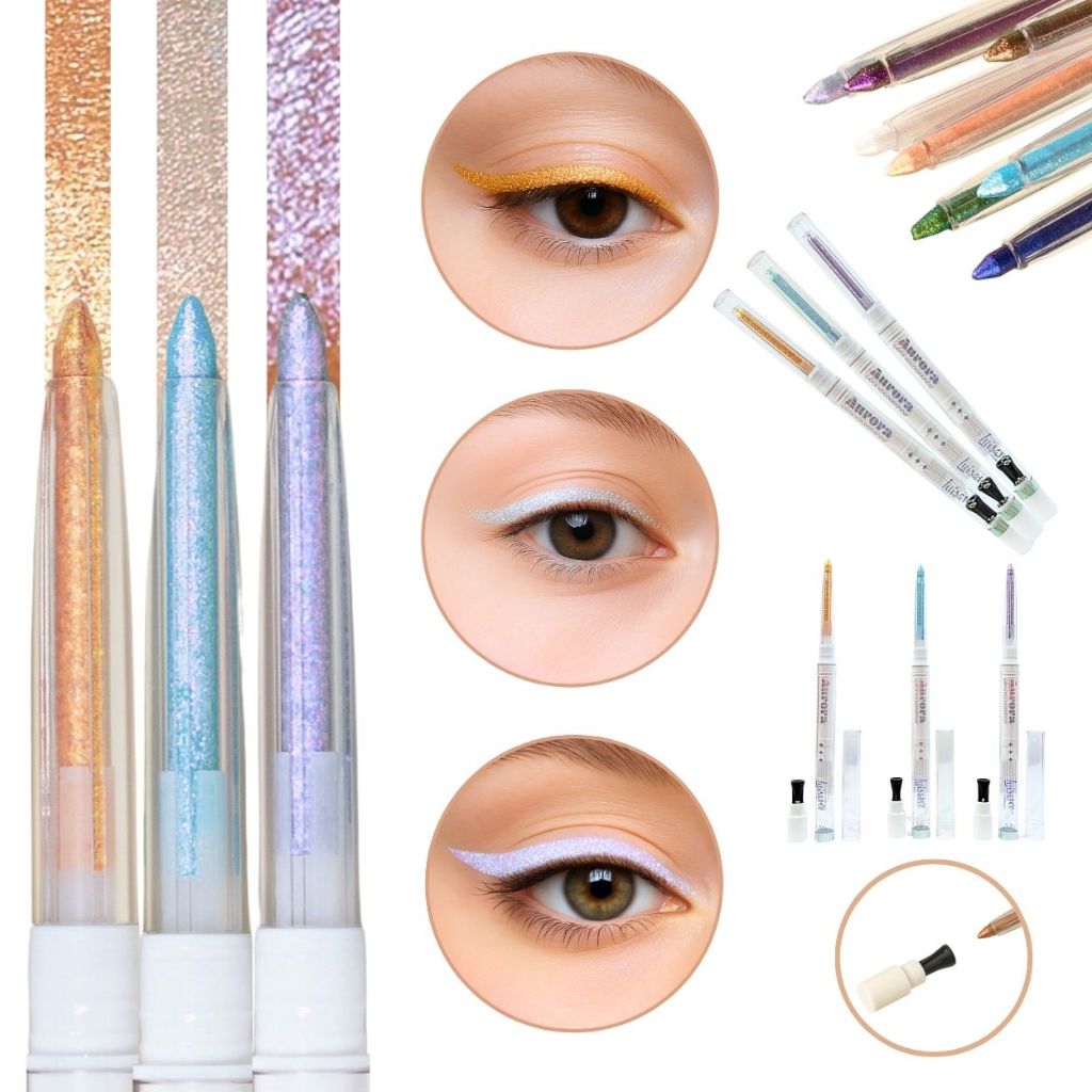 Lápis Delineador de Olhos Holográfico Luisance c/ Glitter Pigmentado e Esfuma Fácil Linha Aurora