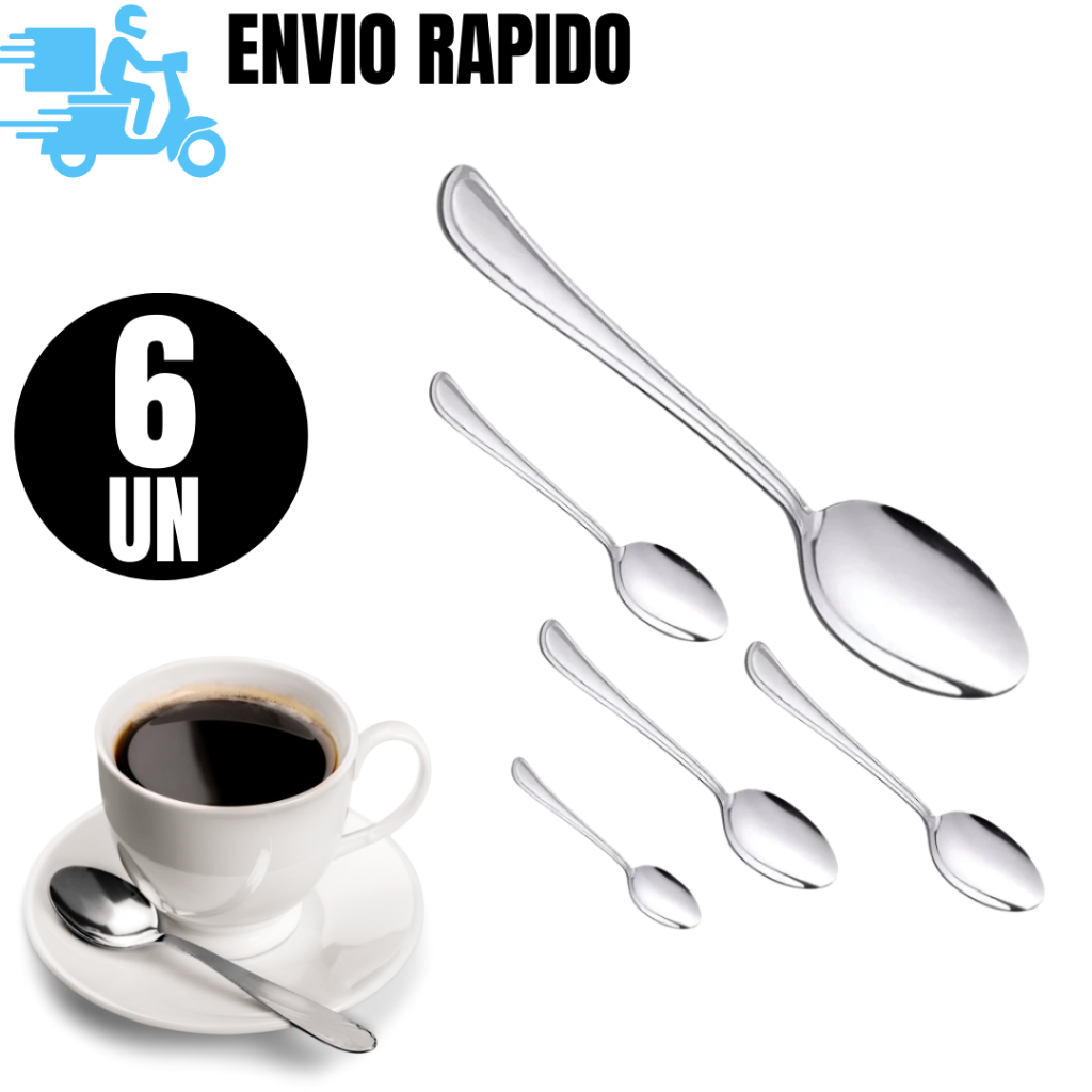 Conj de 06 Colher de Café Homer Aço Inox Talher Resistente e Durável Para Cozinha Bares Pizzaria