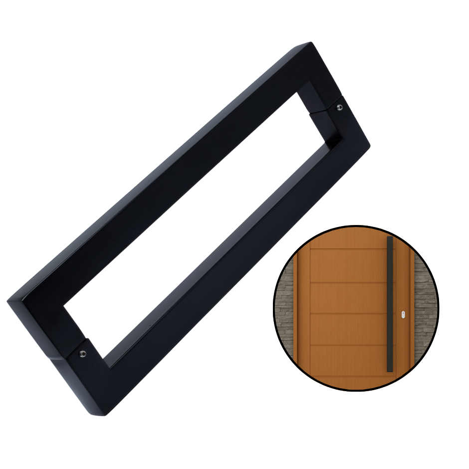 Detalhes do Puxador U Inox Preto Fosco 80cm Porta de Madeira e Vidro – Pegador Porta Duplo Moderno