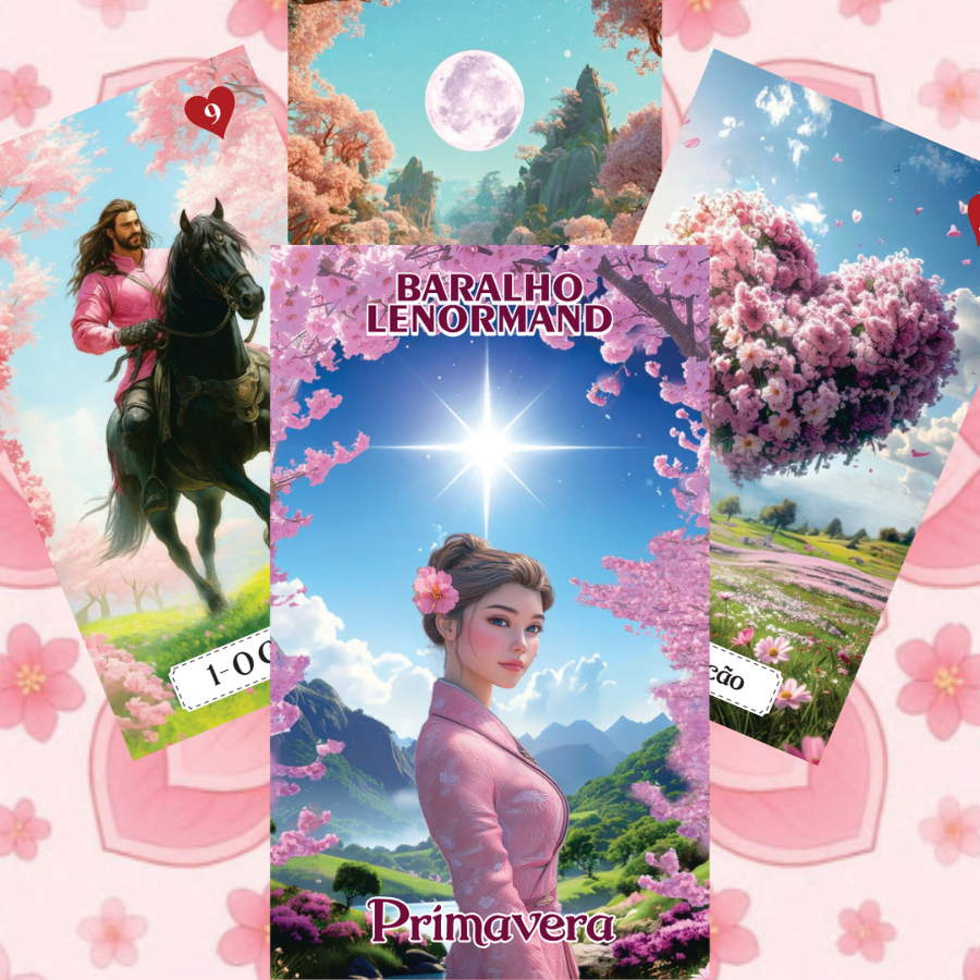 Tarô Cigano Baralho Lenormand Primavera Rosa Acompanha 36 Cartas + Manual